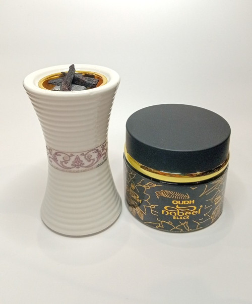 Nabeel Black Oudh Heritage collection Oud Bakhoor chips + Bakhoor burner (gift set)