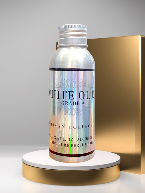 White Oud Grade A Perfume Oil – 100% Pure, Alcohol-Free Fragrance | 3.4 fl oz Artisan Scent in Luxury Silver Bottle