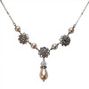 Bridal Rhinestone Flower and Simulated Pearl Teardrop Crystal Necklace