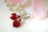 Red Heart Crystal Silver-Tone Filigree Earrings for Women Jewelry Gift