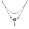 Bridal Round Stone Rivoli Crystal and Simulated Pearl Silver-Tone Vintage Inspired Pendant Necklace