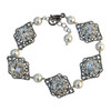 Bridal Vintage Inspired Filigree Rhinestone Flower Simulated Pearl Link Bracelet