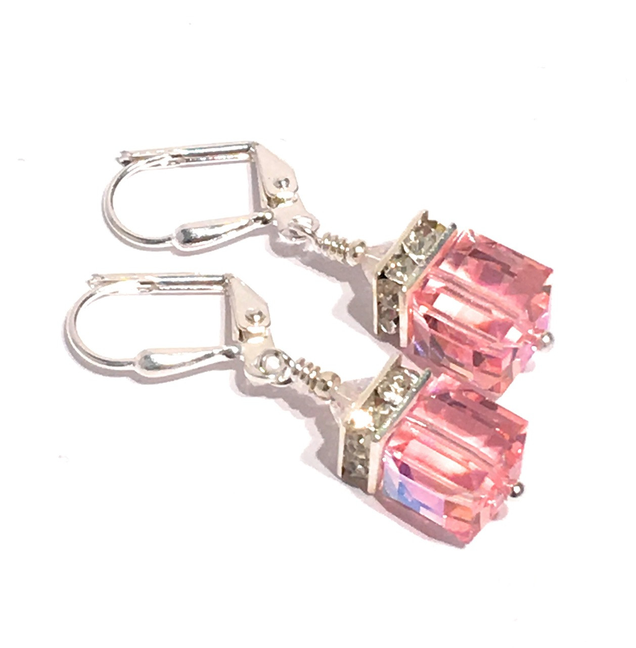 Heart shaped dangle Earrings, pink crystal drop Earrings, made on clear  acrylic | Drop earrings, Crystal drop earrings, Pink crystal