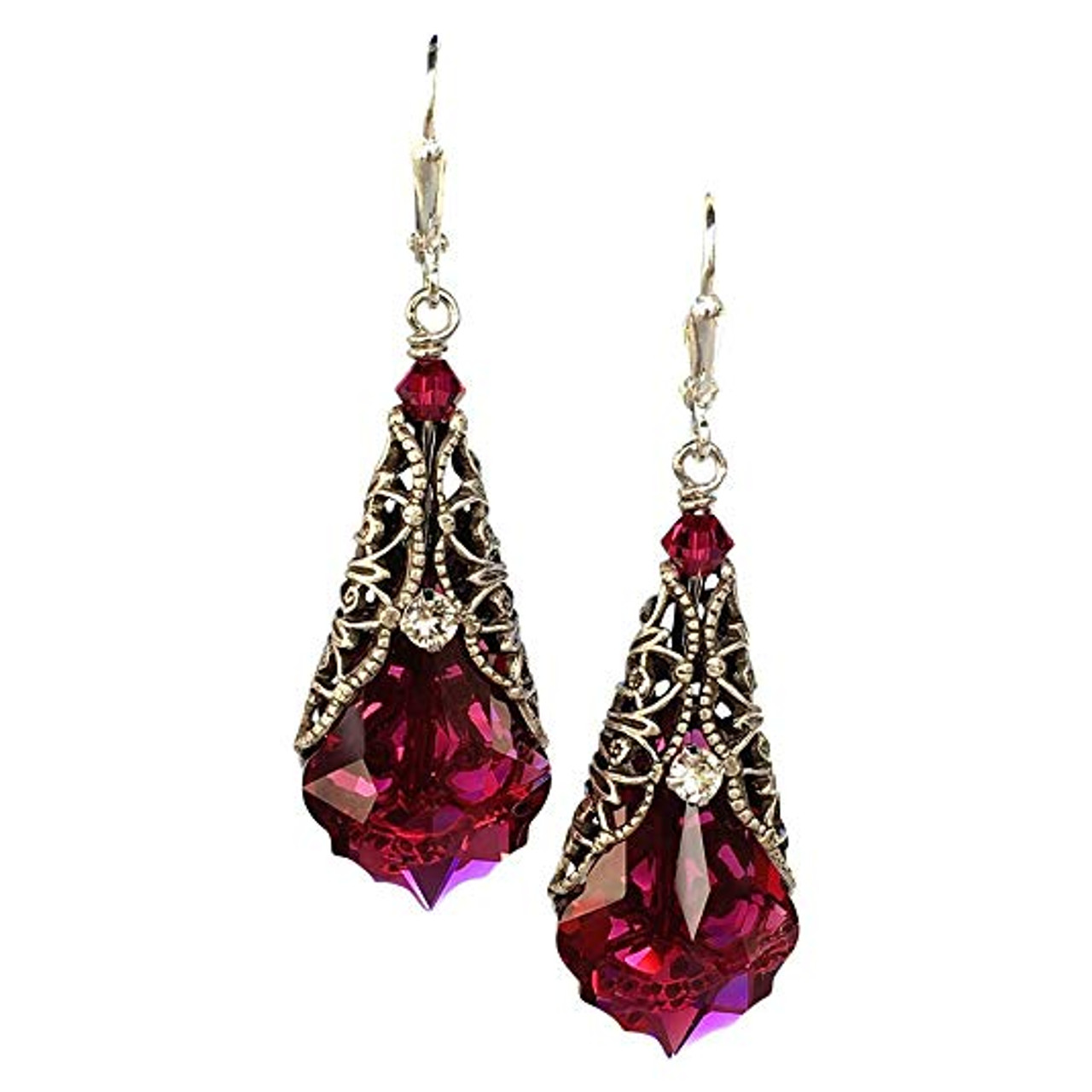 Vintage Bronze Crystal Dangle Earrings for Women with Jewelry Gift Box