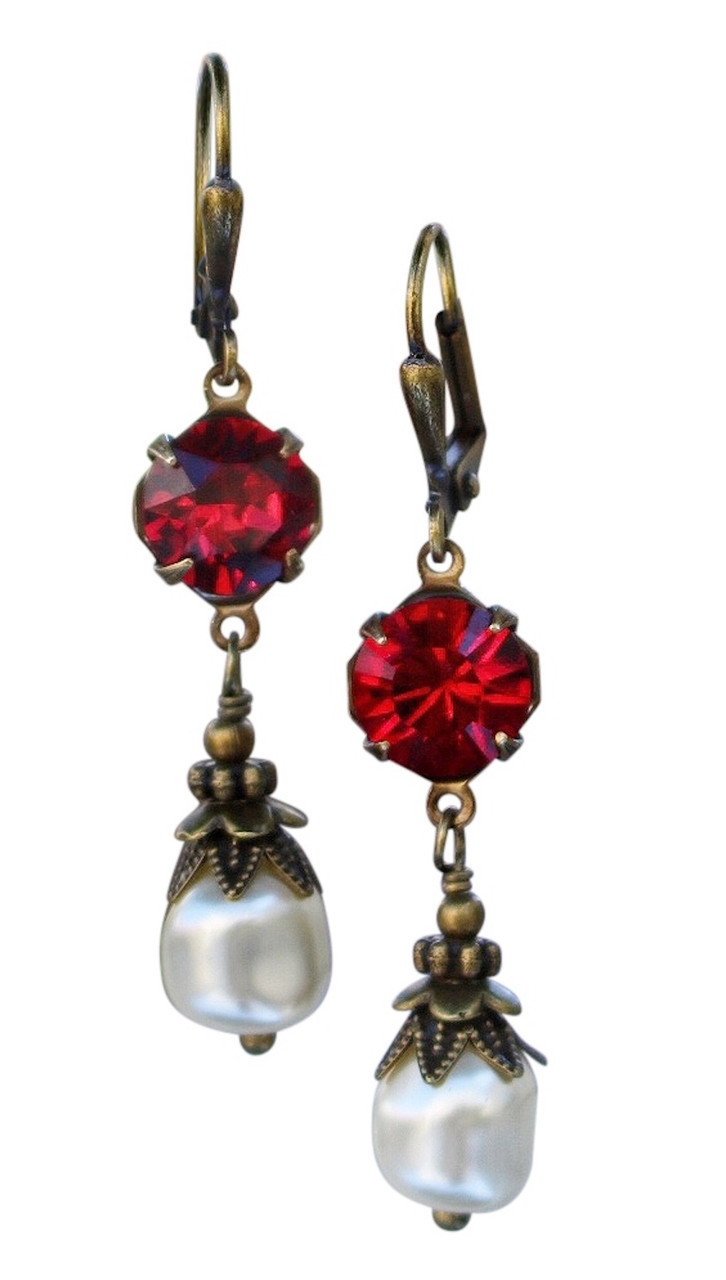 Stylish Long Earrings for Weddings and Parties- American Diamond Long  Earrings - Victoria Crystal Earrings - Ruby Red by Blingvine