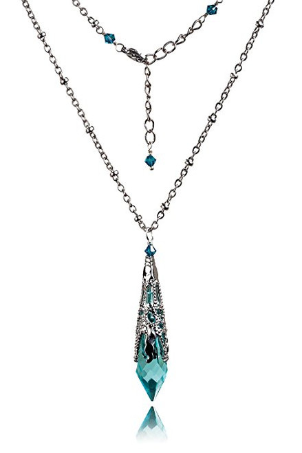 Aqua BlueVintage Inspired Icicle Crystal  Filigree Victorian Pendant Spike Necklace 8611 Aqua BlueVintage Inspired Icicle Crystal  Filigree Victorian Pendant Spike Necklace 8611