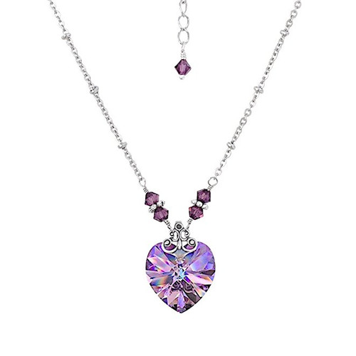 Purple Heart Crystal Pendant Necklace Jewelry for Women