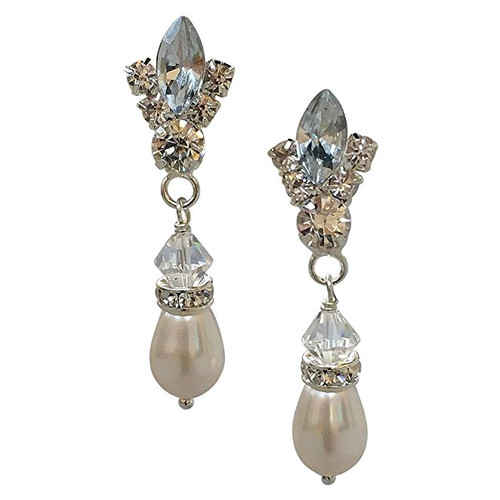 Bridal Rhinestone Stud and Simulated Pearl Teardrop Earrings Bridal Rhinestone Stud and Simulated Pearl Teardrop Earrings