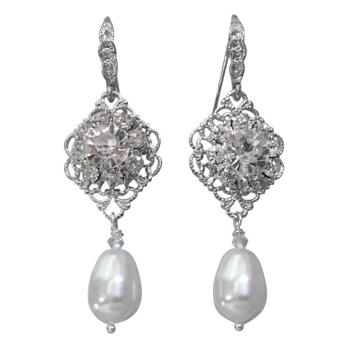 Vintage Bridal Pearl Earrings Antique Filigree Jewelry for Women Gift for Her