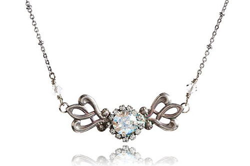 Crystal Chaton Vintage Inspired Oxidized Silver-Tone Filigree Choker Necklace Crystal Chaton Vintage Inspired Oxidized Silver-Tone Filigree Choker Necklace