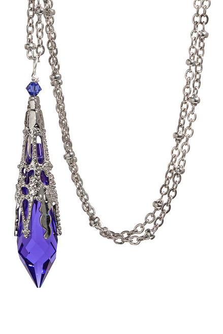 Violet Crystal Icicle Pendant Silver-tone Necklace Jewelry for Women
