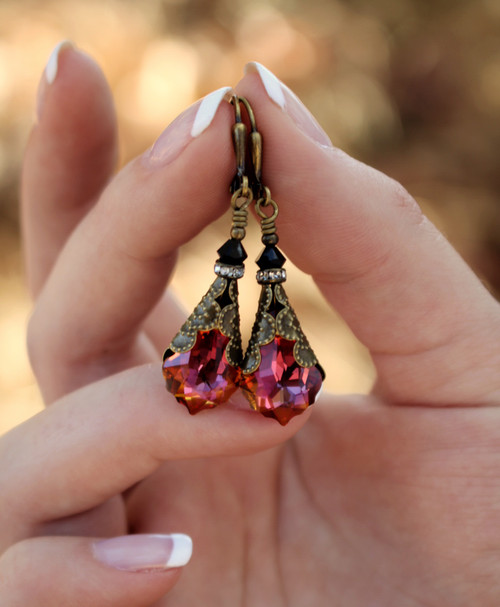 Chili Pepper Baroque Crystal Vintage Filigree Earrings Jewelry for Women