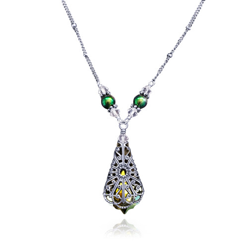 Green Crystal Pendant Necklace Antique Inspired With Jewelry Gift Box Hisjewelscreations