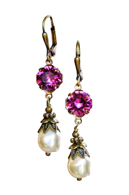 Sparkly Earrings for Women - Purple Crystal and Pearl February Birthstone – Jewelry Gift Box