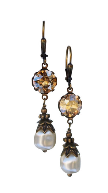 Antique Golden Shadow Baroque Pearl November Birthstone Earrings for Women with Jewelry Gift Box Antique Golden Shadow Baroque Pearl November Birthstone Earrings for Women with Jewelry Gift Box
