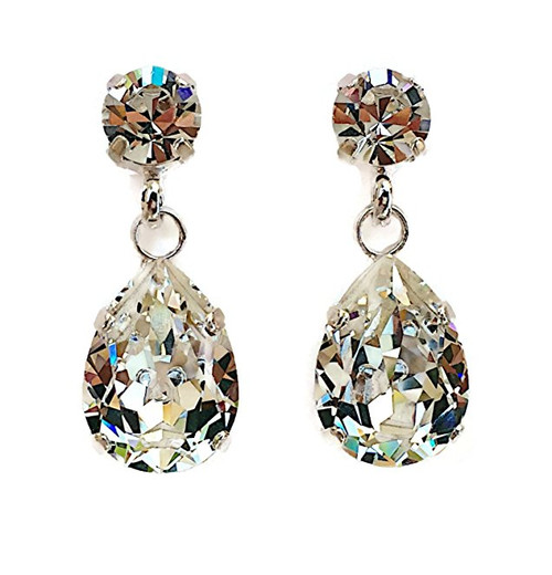 Bridal Crystal Teardrop Silver-Tone Stud Chaton Earrings ...