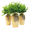 Kit Decorativo Sala C/ 3 Vasinhos Dourados + Planta Artif. 1