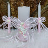 Set Velas Para Bautismo Con Velón Y Pañuelo Rosa 1