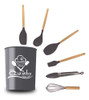 Jogo Utensilios De Cozinha Silicone 7 Peças Madeira Cinza 1