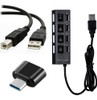 Hub 4 Portas Usb + Cabo Para Impressora 2 Metros + Otg Usb C 0