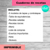 Kit Imprimible Cuaderno De Recetas Editable + 4