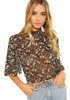 Floerns Blusa De Gasa De Manga Larga Con Cuello Alto Y Estam 0