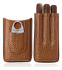 Porta Charutos Couro P/3 Charutos C/cortador Metal Caramelo 1