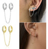 Brincos Handcuff Hoop Double Piercing Dangle Chain - Ouro 2