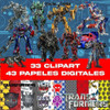 Kit Digital Transformers Clipart Png + Papeles Digitales 1