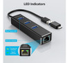 Adaptador Usb A Ethernet, 3 Puertos De Aluminio Usb 3.0 Hub 5