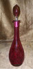 Botella Tapón Decantador Cristal Bohemia Tallado Rojo Rubí 0