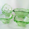 Hermoso Juego Compotera Y Bowls En Vidrio Verde Antiguo. 0