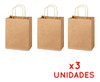 3 Bolsa Papel Madera Kraft Manija 18x8x20cm Regalo Souvenir 1
