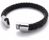 Trenzado De Cuero Negro Plata De Acero Inoxidable Magnético 1