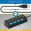 Hub Usb 2.0 4 Portas Com Chave Seletora Led Extensor Mesa 4