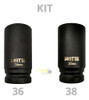 Kit 2 Soquete Chave Impacto 1 Polegada Longo 36mm 38mm 1