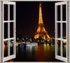 Vinilo Mural Ventana Simulación Paris Noche Decoración 2