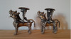 Antiguo Par Candelabros Perros Foo En Bronce 9,50 Cm De Alt 0