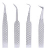 Set De 4 Pinzas Profesional Extension Pestañas M Lash Plata 1