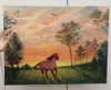 Cuadro Pintura Al Óleo Caballo Paisaje Atardecer 30x40cm 0