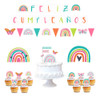 Kit Cumpleaños Decoración Cake Topper Banderín Arcoiris Boho 0
