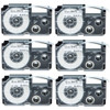 6pk Compatible Casio Xr-12we Negro Sobre Cinta Etiqueta Blan 0