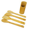 Set X4 Utensilios Madera Cocina Cuchara Espatula Contenedor 0