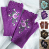 Luvas De Inverno Femininas, Tricotadas Com Meio Dedo, Bordad 1