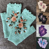 Luvas De Inverno Femininas, Tricotadas Com Meio Dedo, Bordad 6