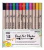 Marcador Doble Punta Brush Pincel Y Microfibra X 12 Colores 0