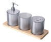 Set De Baño Con Vaso Dispenser Porta Cepillo Base De Madera 0