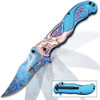 Cuchillo Plegable Azul Mango Tallado 0