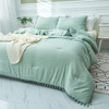 Aikasy Sea Green Fringe Queen Comforter Set - 3 Piezas, Micr 0