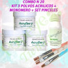 Kit 3 Acrilico Acryfine 30 Gs Polimeros +monomero + Pinceles 3